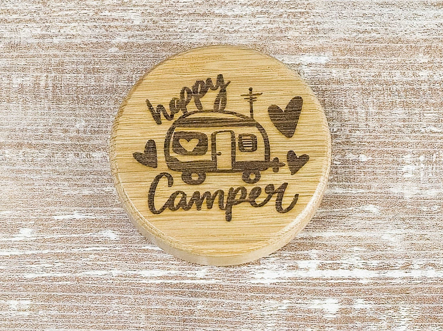 Wood Bottle Opener with Camping Engraving