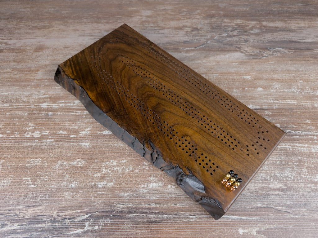 Live-Edge Walnut Cribbage Board - 3-Track - Metal Pegs - #2
