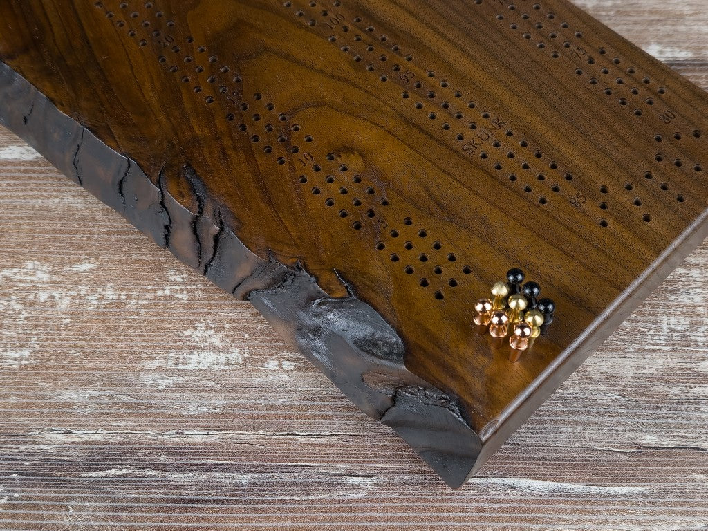 Live-Edge Walnut Cribbage Board - 3-Track - Metal Pegs - #2