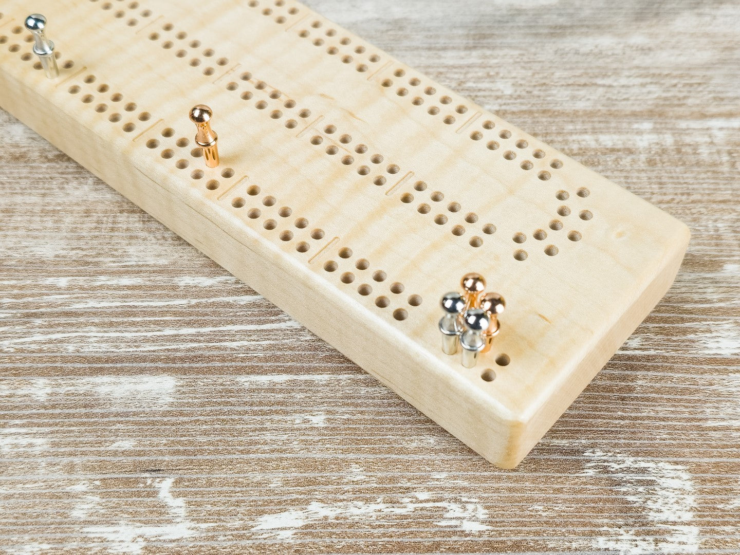 Mini Cribbage game board with pegs - Curly Maple #2
