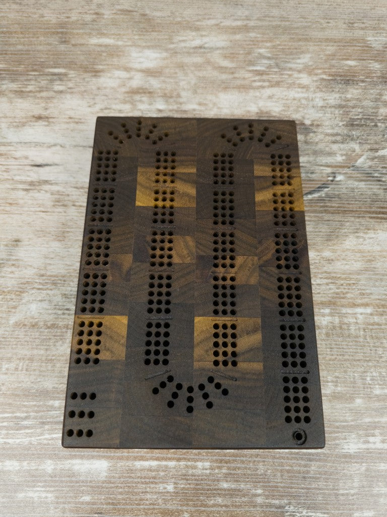 Mini Cribbage game board with pegs - End Grain Walnut