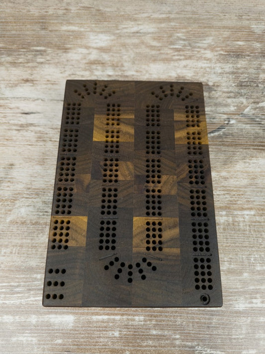 Mini Cribbage game board with pegs - End Grain Walnut
