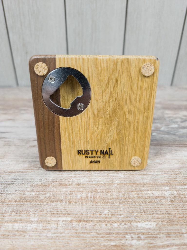 Wisconsin Wood Coasters with Built-in Bottle Openers