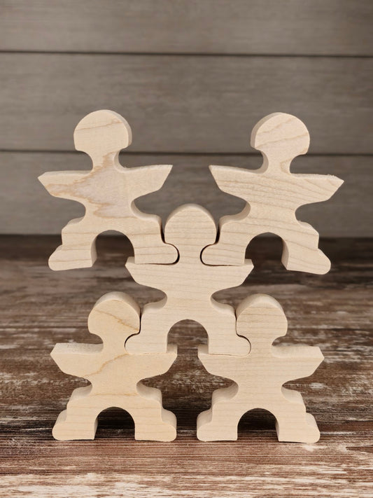 Set of 5 stacking wood people - Montessori toy