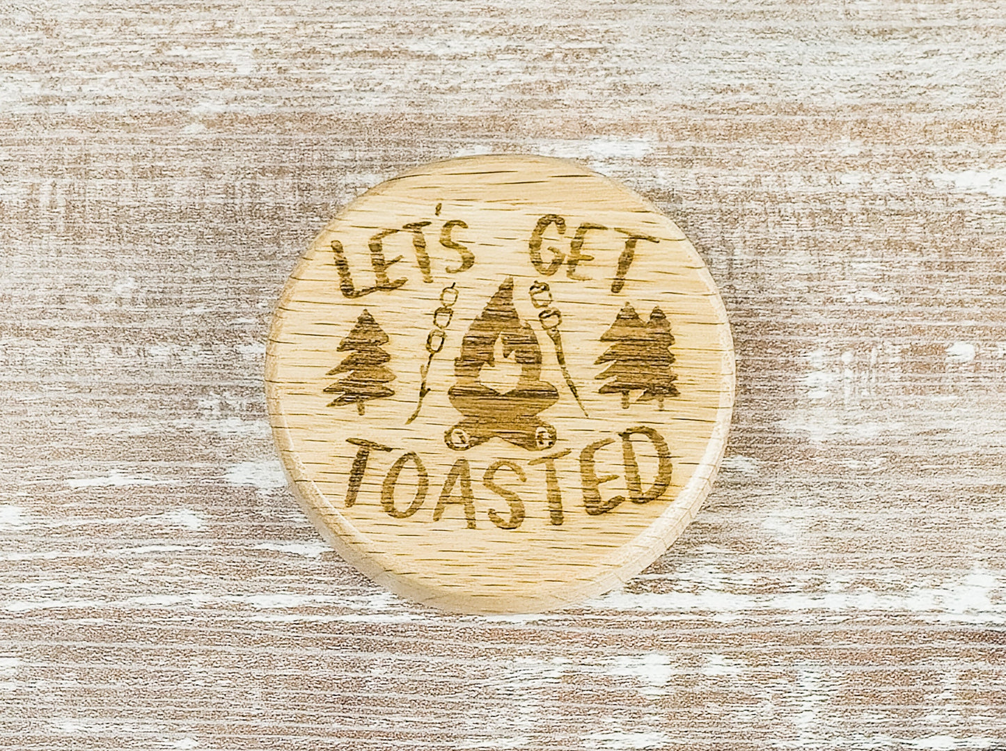 Wood Bottle Opener with Camping Engraving