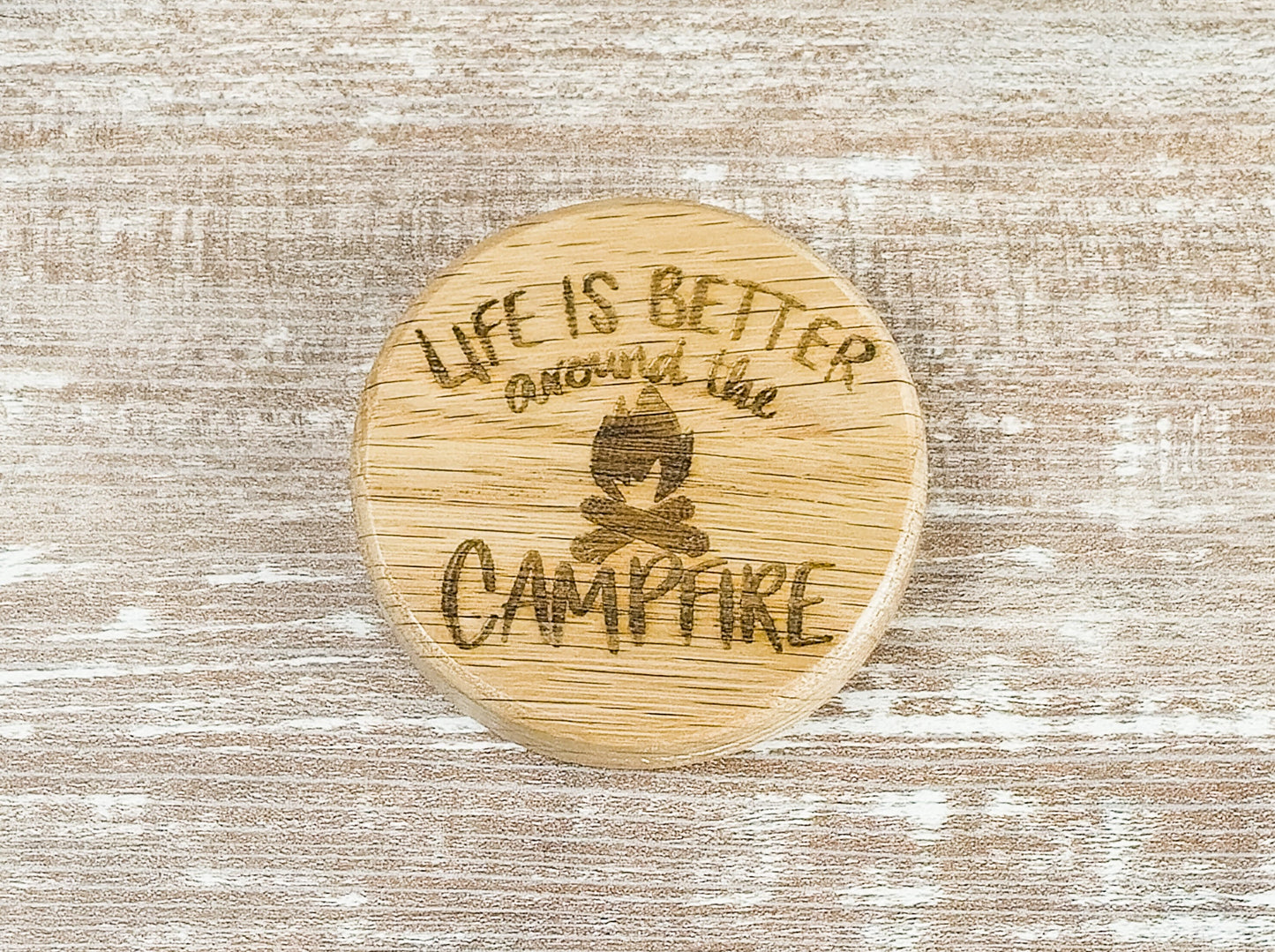 Wood Bottle Opener with Camping Engraving