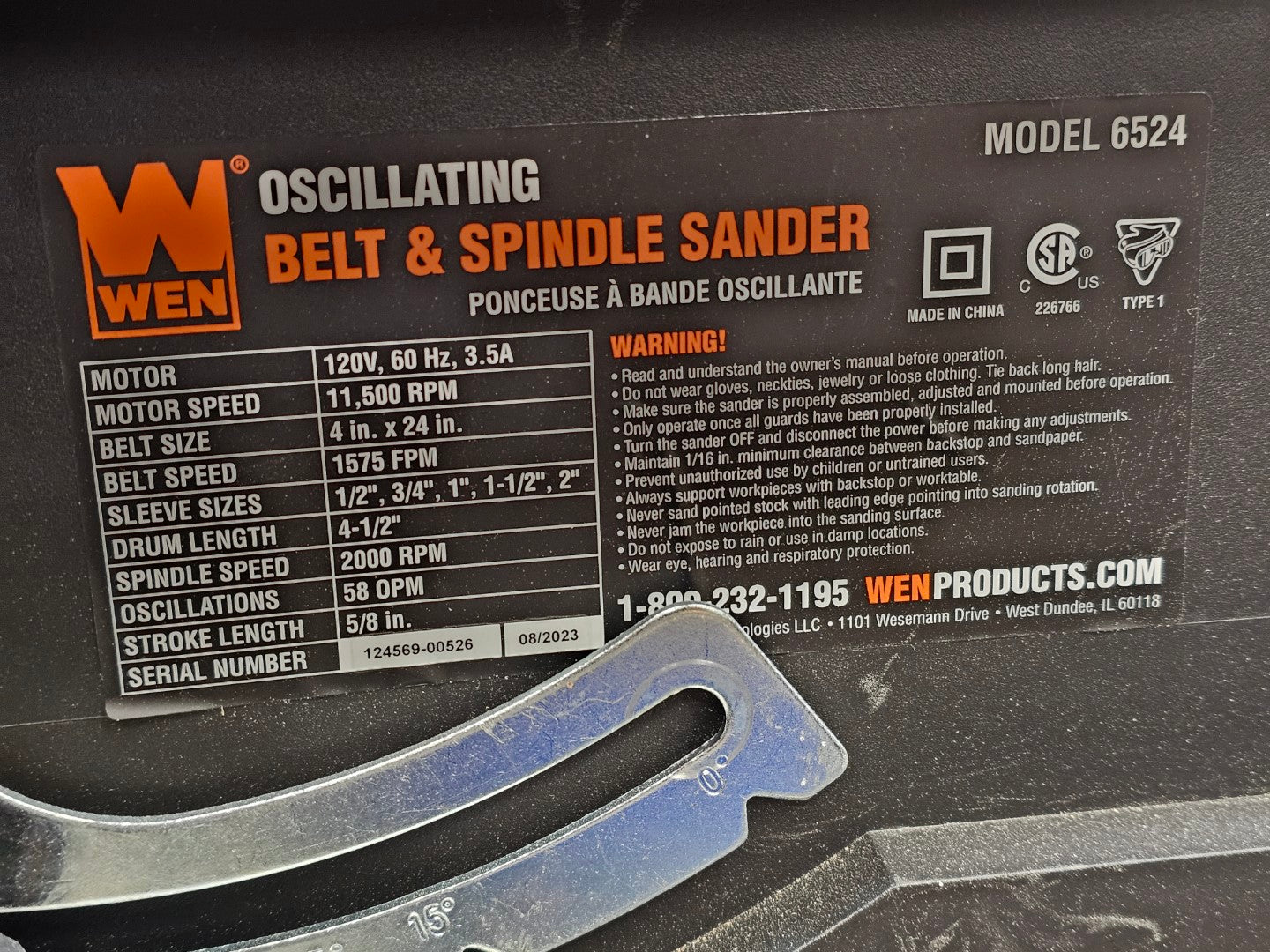 WEN 6524 Oscillating Belt/Spindle Sander Nut Wrench