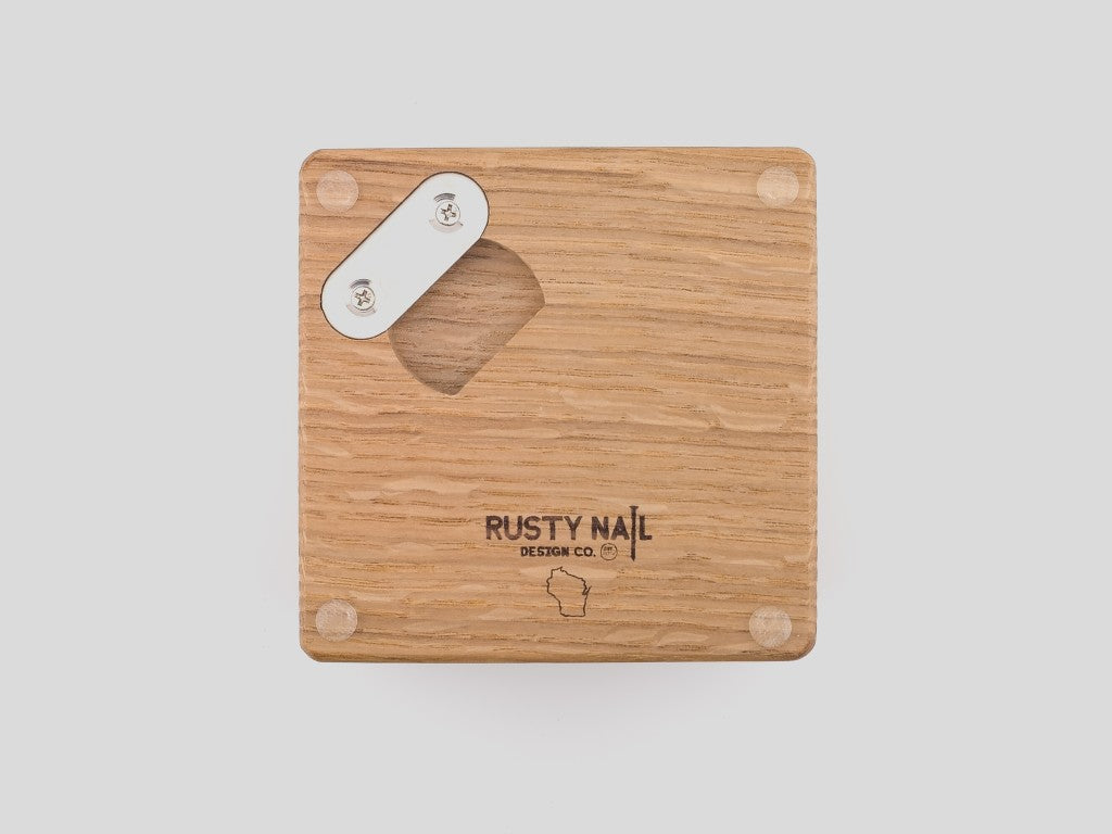 Set of 4 Wood Coasters with Built-in Bottle Openers