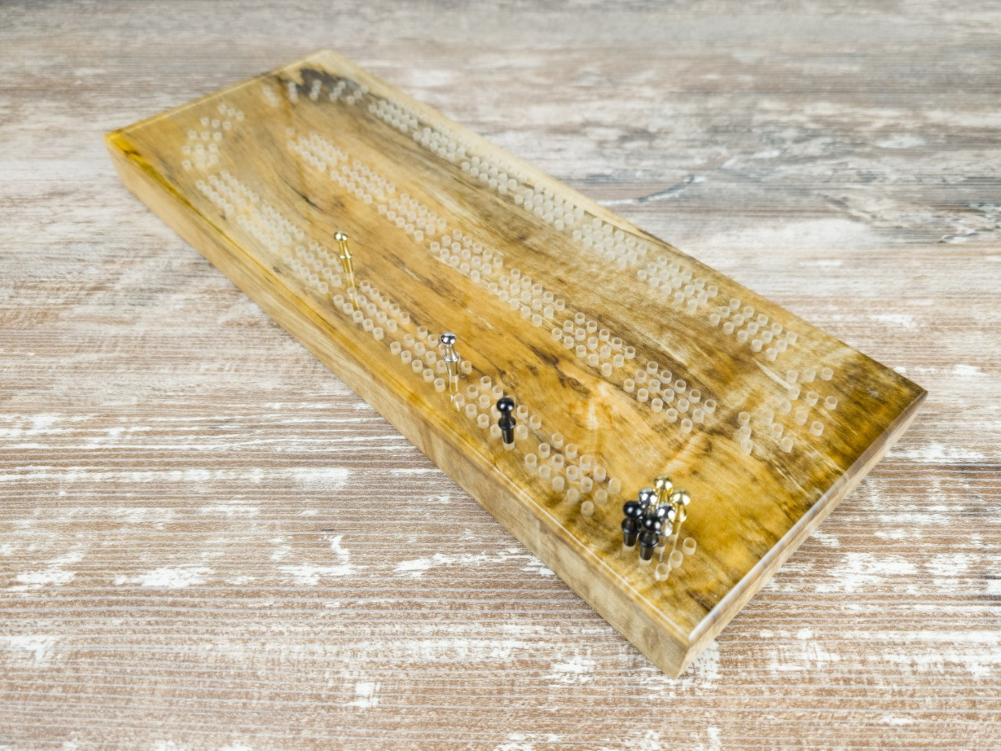 Epoxy Top Spalted Maple Cribbage Board