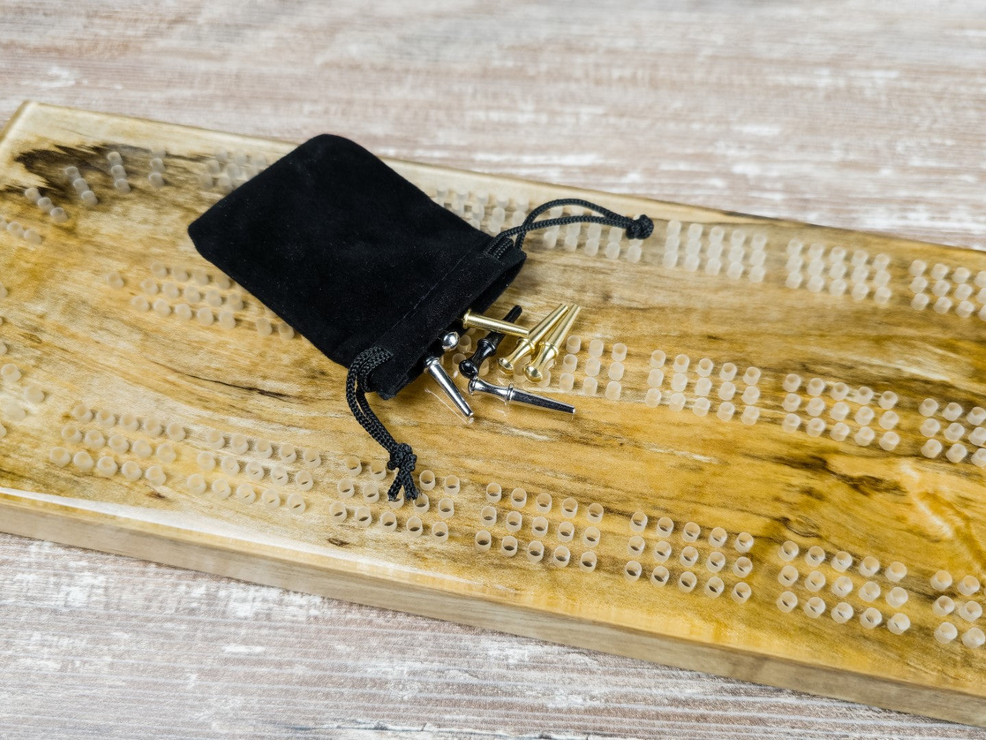 Epoxy Top Spalted Maple Cribbage Board
