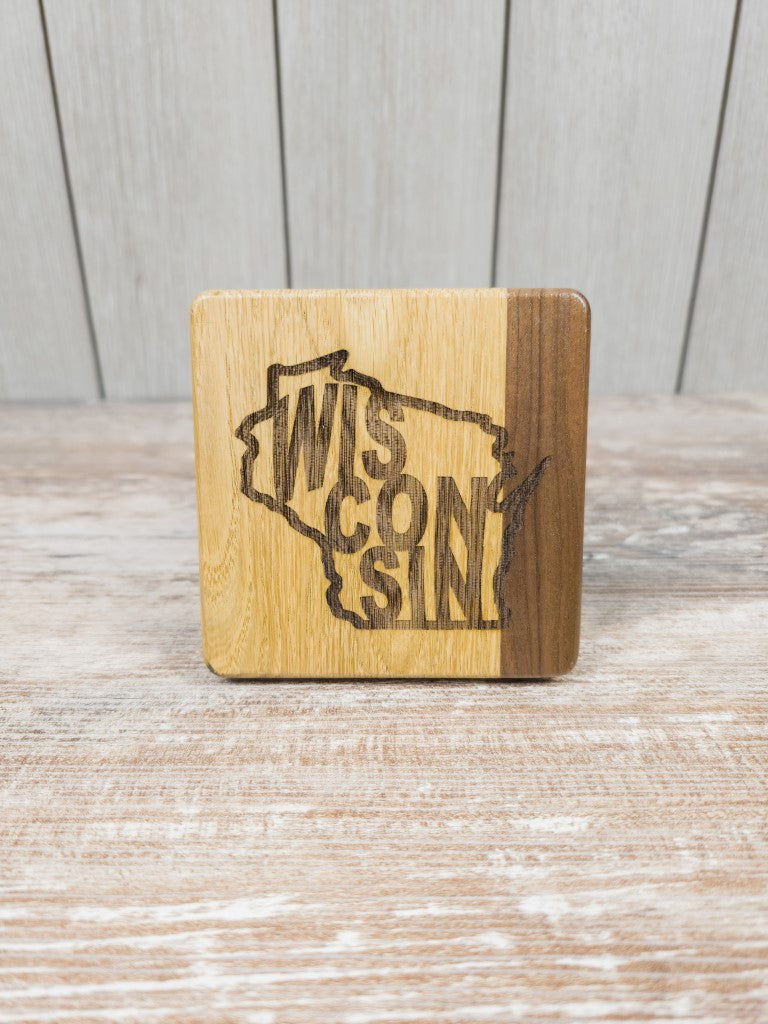 Wisconsin Wood Coasters with Built-in Bottle Openers