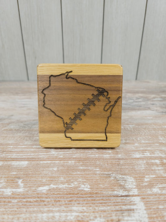 Wisconsin Football Wood Coasters with Built-in Bottle Openers