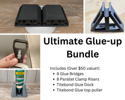 Ultimate Glue-Up Bundle - 8 Joint Bridges, 8 Parallel Clamp Risers, Glue Bottle Dock, Glue Bottle Opener